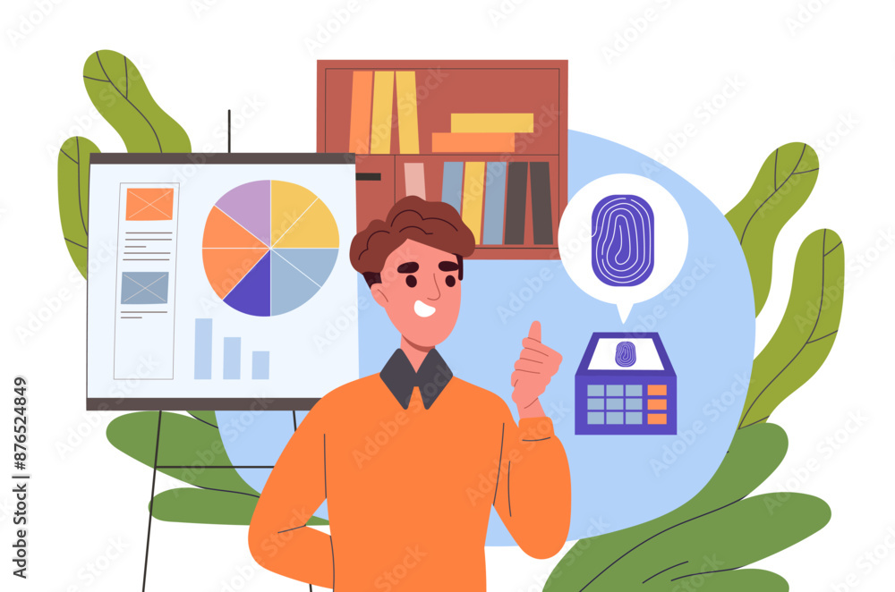Aufkleber man with fingerprint scanner. young guy gains access to his account using his fingerprint. authentic