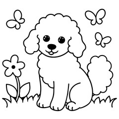 Adorable White French Poodle Puppy on Green Grass