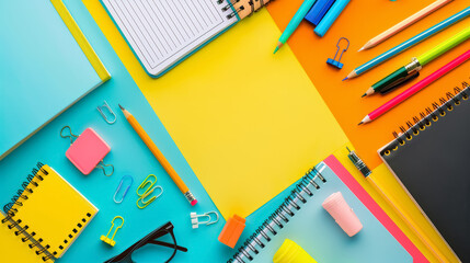back-to-school supplies arranged in a vibrant display, educational essentials