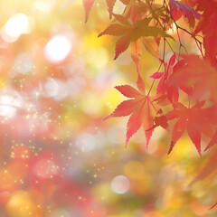 web banner design for autumn season and end year activity with red and yellow maple leaves with soft focus light and bokeh background