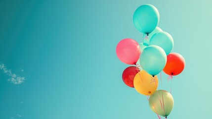 Vibrant New Year Wishes - Colorful Balloons Soaring in Clear Sky for Customized Messages and Greetings