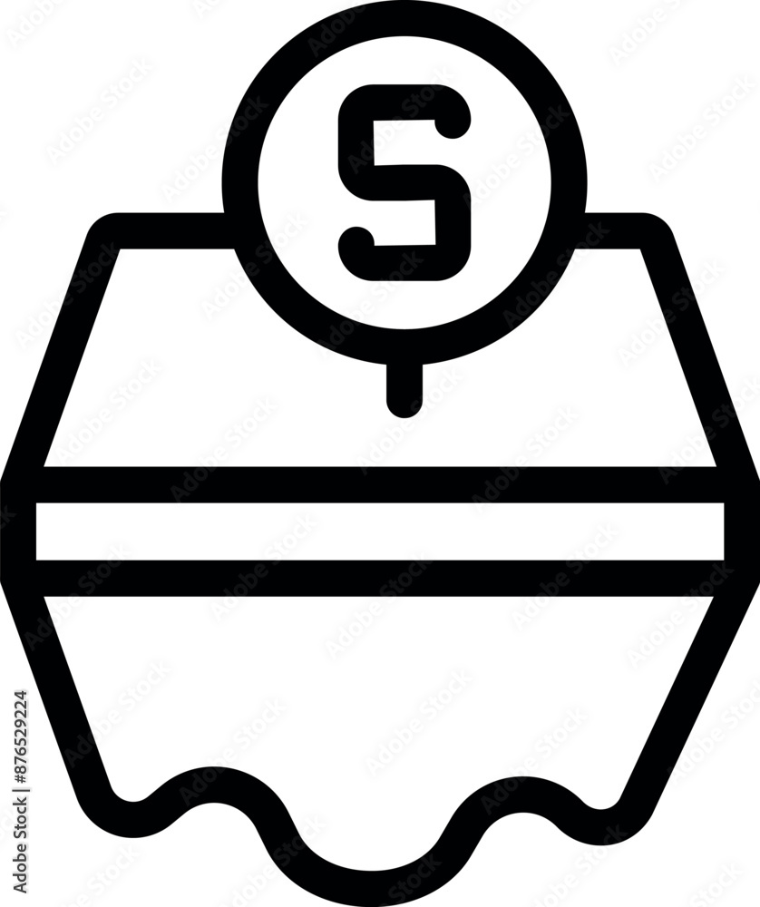 Poster minimalist donation box icon with a dollar coin dropping into it, symbolizing charitable giving