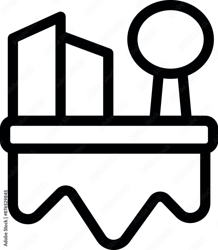 Aufkleber line drawing of buildings and a tree on a platform with a wavy base representing melting permafrost