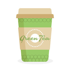 Paper tea cup with decoration and inscription green tea