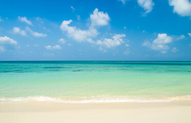 Horizon beautiful landscape summer season panorama front view point tropical sea beach white sand clean blue sky background calm nature ocean wave water travel holiday at samae san island sun day time