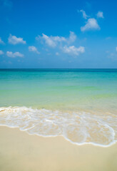 Horizon beautiful landscape summer season vertical front view point tropical sea beach white sand clean blue sky background calm nature ocean wave water travel at samae san island sun day time