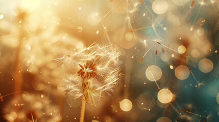 Fototapeta premium macro close up of dandelion seeds, aesthethic wallpaper background