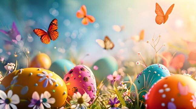 easter eggs butterflies flying above