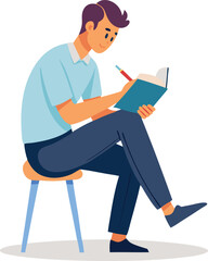 Fototapeta premium Man Writing in Notebook While Sitting on Chair Illustration