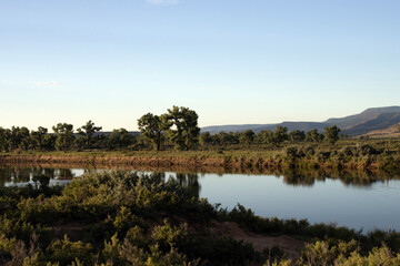 The Green River and landscape at dawn in Browns Park National Wildlife Refuge in Colorado