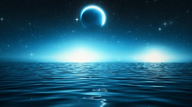 Abstract Sea Ocean Seascape in a Mistycal Night - Loop Fantasy Background Wallpaper V2