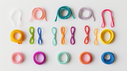 Collection of colorful hair ties and bands arranged in rows. Concept of hair accessories, organization, vibrant colors, daily hair styling
