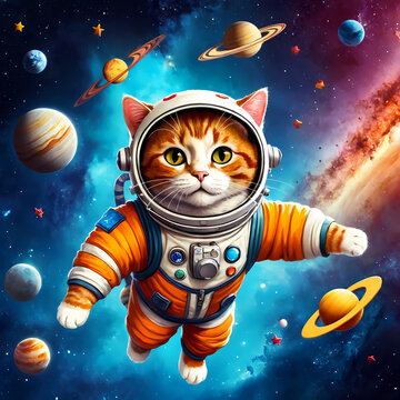 Astronaut Cat in Outer Space
