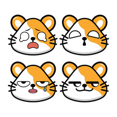 Vector set of cute hamster emoji faces with various expressions. Isolated on white background