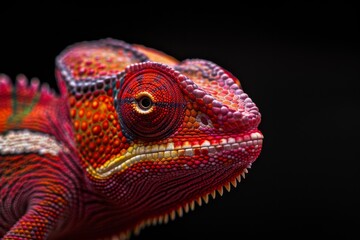 Obraz premium Mystic portrait of close up a Chameleon, full body view, isolated on black background
