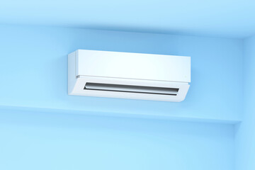 3D light blue room and air conditioner