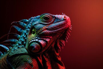 Fototapeta premium Mystic portrait of Iguana, copy space on right side, Headshot, Close-up View