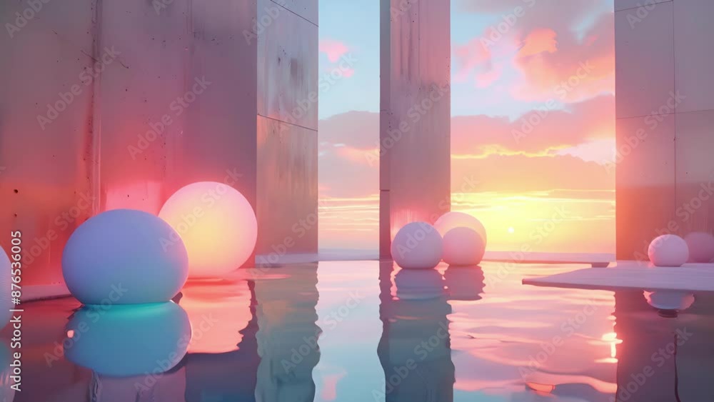 Poster luminous orbs with delicate color transitions reminiscent of the changing colors of a sunset.
