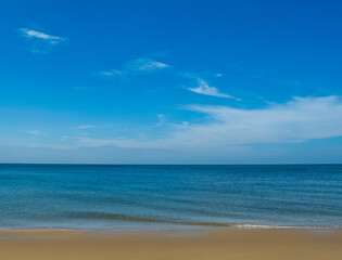 Landscape beautiful summer panorama wide horizon look viewpoint  shore open sea beach cloud clean and blue sky background calm nature ocean wave water nobody travel at thailand chonburi sun day time