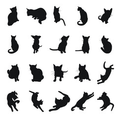 Cat silhouette collection, black silhouette on a white background