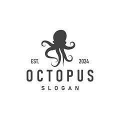 Octopus Logo, Old Retro Vintage Design Ocean Animal Vector Tentacle Illustration Template