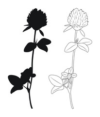 Obraz premium Clover image, black silhouette, outline sketch