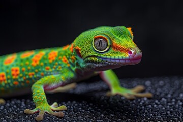 Fototapeta premium Full body view of Gecko , in natural habitat, full body shot, full body View, isolated on black background