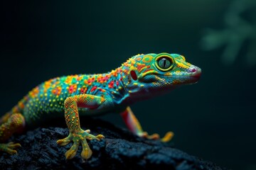 Obraz premium Full body view of Gecko , isolated on dark background, full body shot, full body View