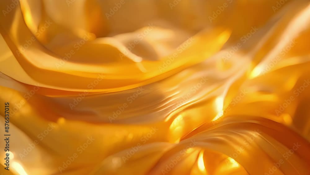 Poster ribbons of golden satin twisting and turning within the controlled turbulence of a wind tunnel.