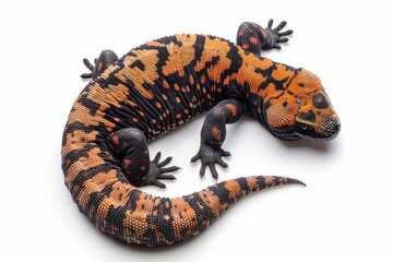 Fototapeta premium Top view of a Full body a Gila Monster, isolated on white background