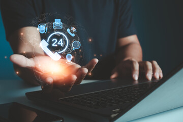 Hand call center 24 hour support services, customer support hotline. Care and consulting client...