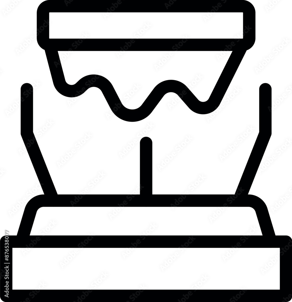Poster 3d printer printing liquid model on white background, line style icon for web design and app develop
