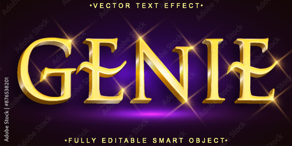 Poster shiny golden genie vector fully editable smart object text effect