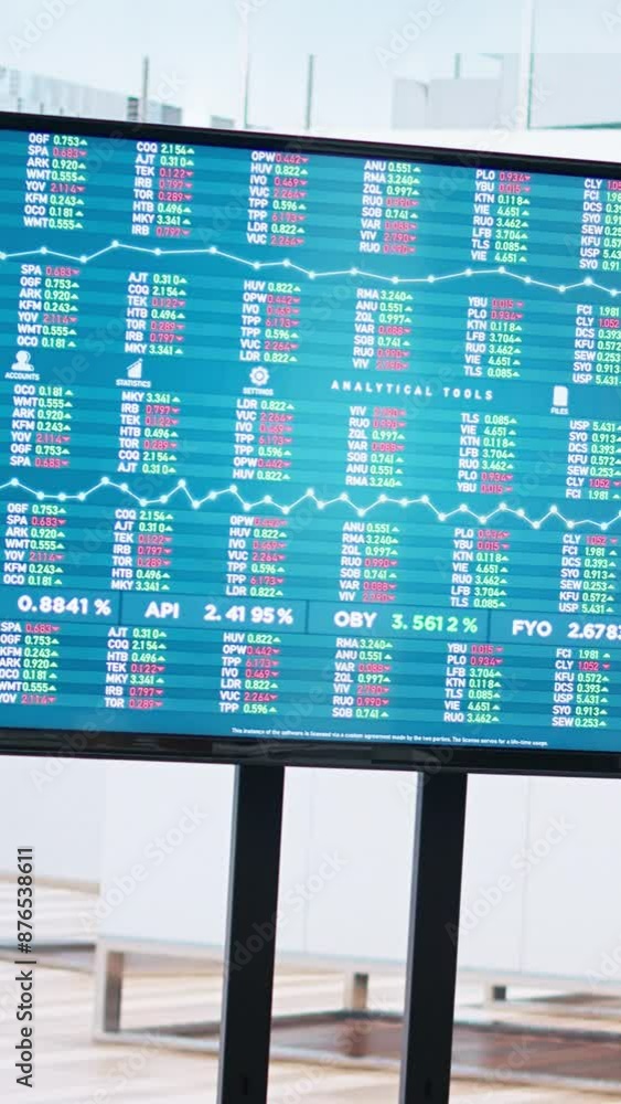 Aufkleber vertical video stock exchange indices on screen in empty financial department office used for foreca