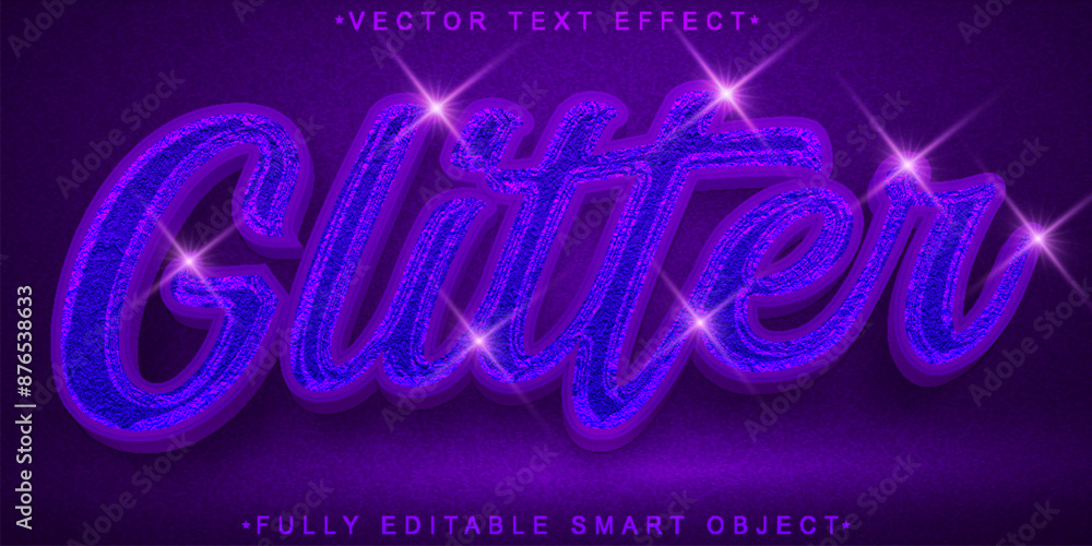 Poster purple shimmer glitter vector fully editable smart object text effect
