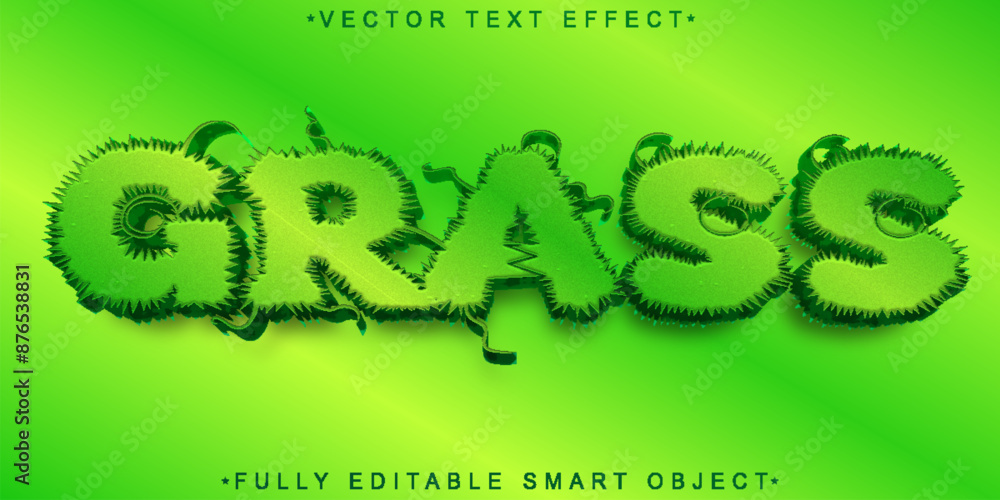 Poster cartoon green grass vector fully editable smart object text effect