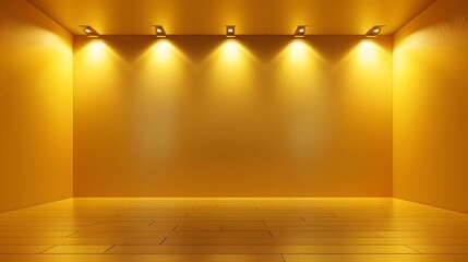 Golden luxury yellow studio background empty wall template with bright light room interior background can use for your products display. 
