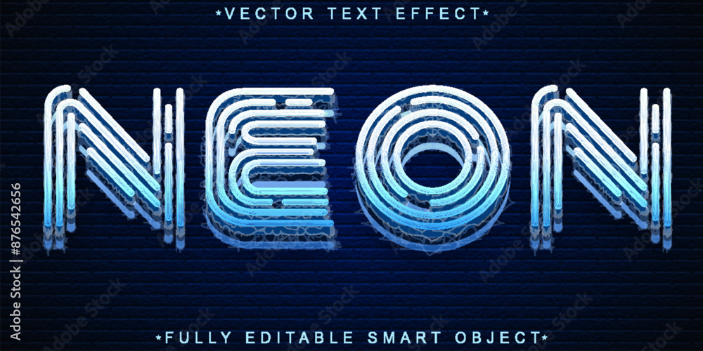 Poster blue shiny neon tube vector fully editable smart object text effect