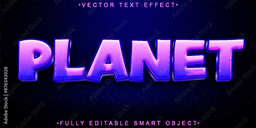 Poster purple planet cartoon vector fully editable smart object text effect