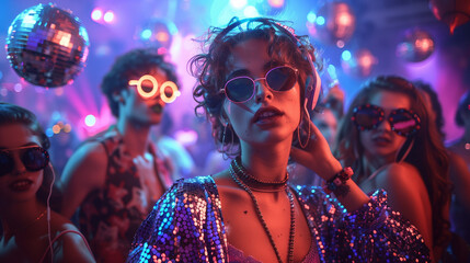 80s-themed party with guests using modern devices. Classic and contemporary together in celebration.