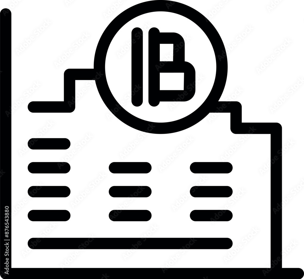 Poster line icon of the thai baht currency symbol increasing in value on a bar graph