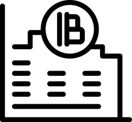 Line icon of the thai baht currency symbol increasing in value on a bar graph