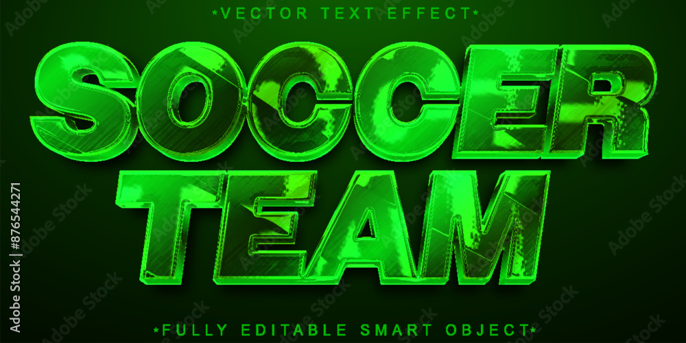 Poster green shiny soccer team vector fully editable smart object text effect