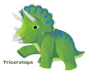 cartoon happy and funny colorful prehistoric dinosaur dino triceratops isolated illustration for children