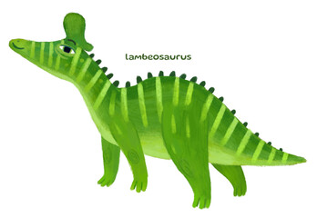 cartoon happy and funny colorful prehistoric dinosaur dino lambeosaurus isolated illustration for children