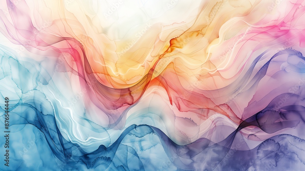 Poster an abstract watercolor with flowing lines and soft hues captures emotions and offers a compelling vi
