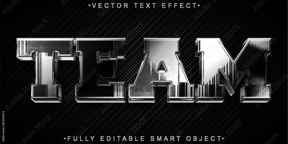 Poster dark silver shiny team vector fully editable smart object text effect