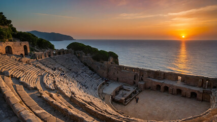 Sunset view at the ancient theater by the sea