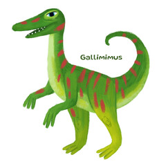 cartoon happy and funny colorful prehistoric dinosaur dino gallimimus isolated illustration for children