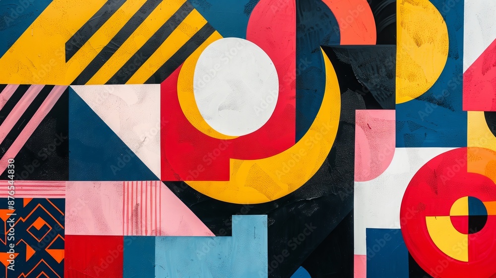 Poster bold shapes and contrasting colors create a visually striking, dynamic geometric abstract design.